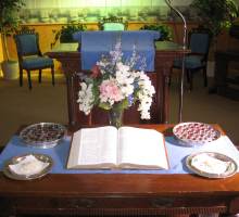 Communion table at the Christian Church of Charleston Four Corners